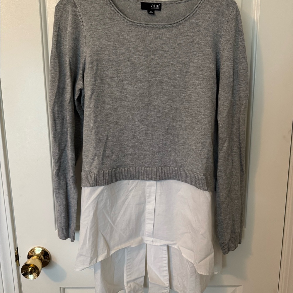 a.n.a Gray and White Asymmetrical Layered Blouse